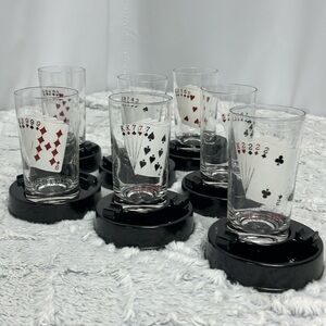 Mid-century modern MCM Cocktail set of 7 glasses with poker theme attached tray